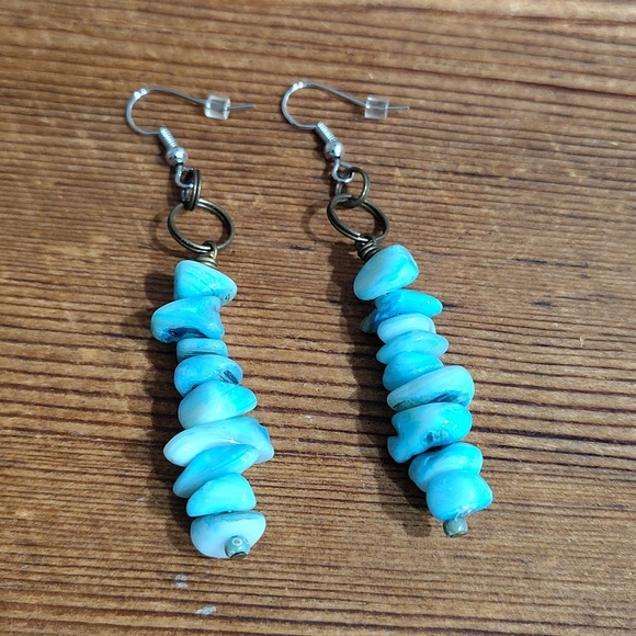 Hand Crafted Jewelry - **5 For $20**Blue Nuggets Ladies Long Beaded Earrings / Handmade Ladies Earrings
